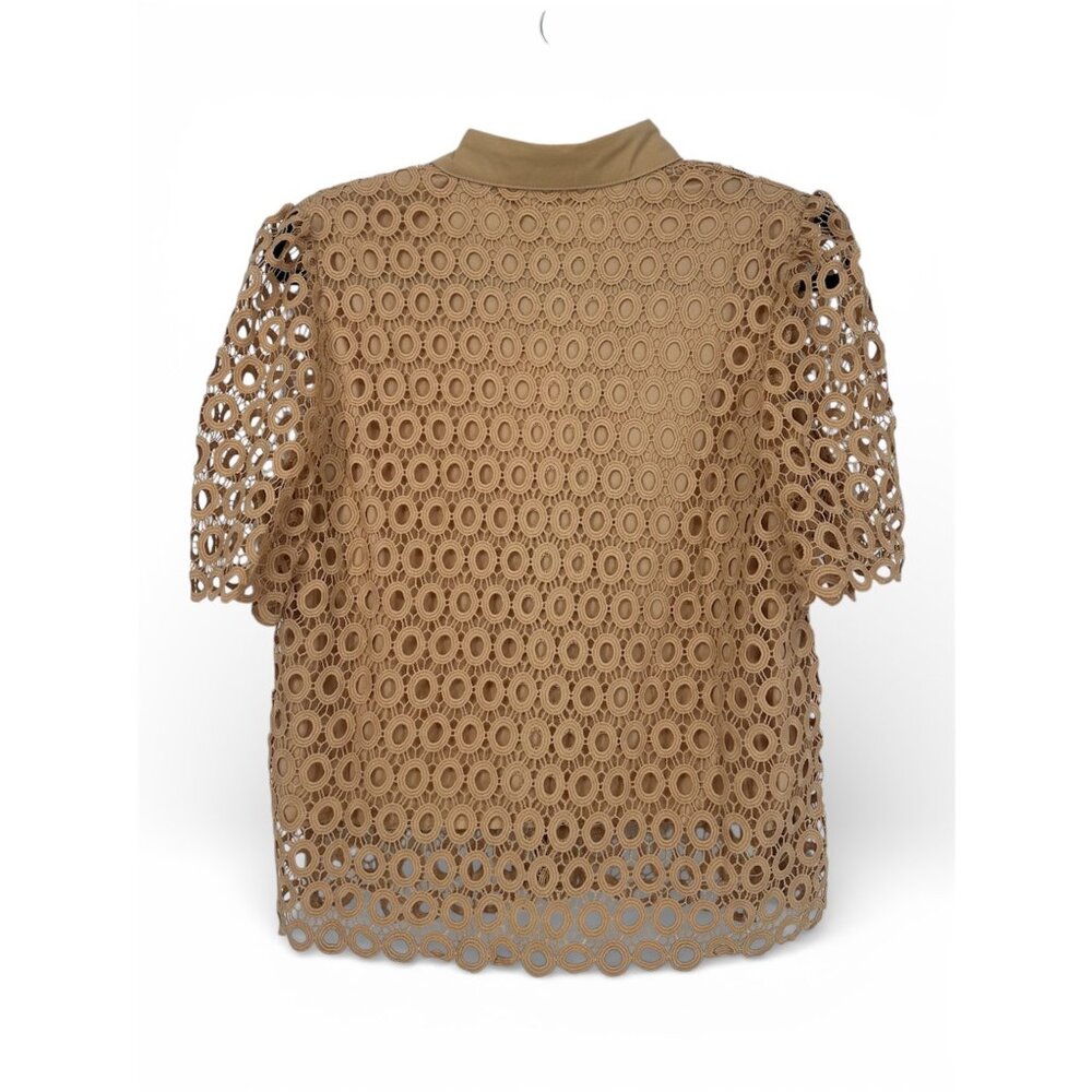🏝️ NWT Khaki Crochet Lace 2-Piece Set Collared Blouse & Shorts XL 🏝️ - Picture 4 of 9